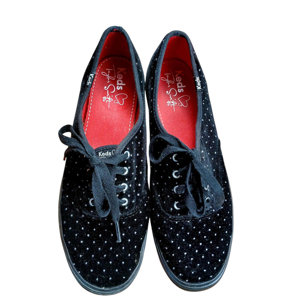 ​Keds x Taylor Swift Velvet Shoes 9 Black with silver glitter dots